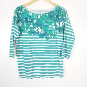 LOFT green striped and floral top med
